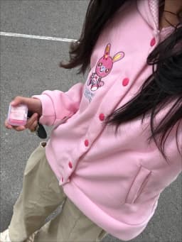 Japanese Kawaii Cartoon Embroidery Pink Hoodies Women Cute Rabbit Ears Hooded Sweatshirt Y2k Aesthetic Harajuku Hoody Jacket