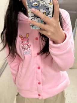 Japanese Kawaii Cartoon Embroidery Pink Hoodies Women Cute Rabbit Ears Hooded Sweatshirt Y2k Aesthetic Harajuku Hoody Jacket