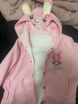 Japanese Kawaii Cartoon Embroidery Pink Hoodies Women Cute Rabbit Ears Hooded Sweatshirt Y2k Aesthetic Harajuku Hoody Jacket