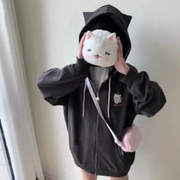 Japanese Cartoon Embroidery Y2k Aesthetics Hoodies Women Zipper Oversized Jackets 2025 Autumn Drawstring Casual Sweatshirt Tops
