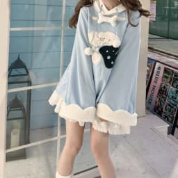 2026 Japanese Cartoon Embroidery Hoodies Tops Women Autumn Harajuku Drawstring Pullovers Patchwork Kawaii Cute Casual Sweatshirt