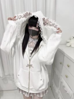 Subculture Japanese Retro Long Sleeve Hoodie Cat Ears Lace Decoration Women Casual Sweatshirt Gothic Y2K Harajuku Autumn Coat