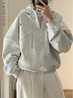 [LANMREM] Letter Hooded Sweatshirt For Women Zipper Cardigan Long Sleeve Casual Loose Top Fashion 2025 Autumn New 26D9799