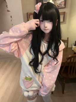 Aoaiiys Japanese Hoodies Women Kawaii Rabbit's Ears Loose Outerwear Strawberry Dot Print Aesthetic Sweatshirt Autumn Winter New