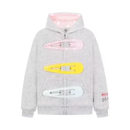 Womens Oversized Zip Up Hoodie Colorful Giant Hair Clip Barrette Pink Black Grey Long Sleeve Cropped Sweatshirt Hooded Jacket