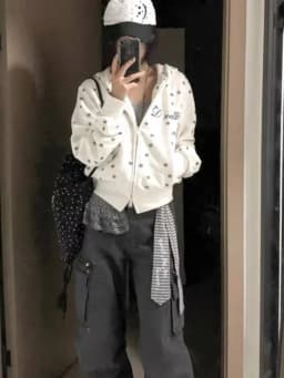 2000s Subculture Polka Dot Slim Sweet Hooded Sweatshirt Autumn Y2k American Vintage Print Casual Cardigan Harajuku Hoodies Chic