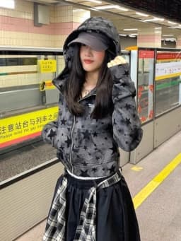 2000s Subculture Polka Dot Slim Sweet Hooded Sweatshirt Autumn Y2k American Vintage Print Casual Cardigan Harajuku Hoodies Chic