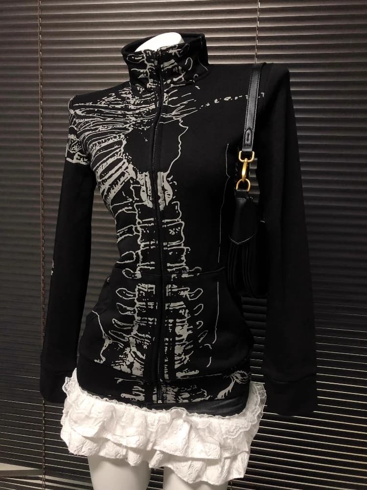 American Retro Print Design Hooded Sweatshirt Women Clothing Y2K Gothic Hot Girl Jacket Streetwear Harajuku Subculture Punk Tops