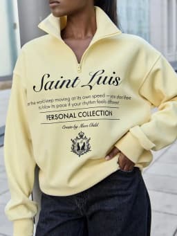 Sport Preppy-style Loose Sweatshirts Zipper Open Stand Collar Hoodie Apricot Retro Letter Print Full Sleeve Y2K Top Sweet Women