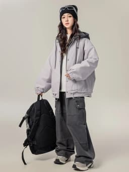 Thickened Cotton Jacket for Girls Autumn Winter Fashionable Stylish Coat with Hood Long Sleeve Zipper Closure  Color Out...