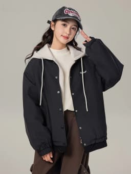 Thickened Cotton Jacket for Girls Autumn Winter Fashionable Stylish Coat with Hood Long Sleeve Zipper Closure  Color Out...