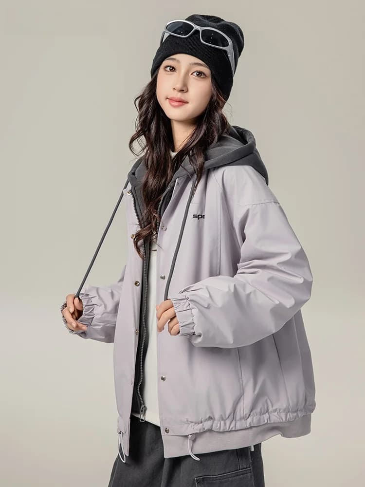 Thickened Cotton Jacket for Girls Autumn Winter Fashionable Stylish Coat with Hood Long Sleeve Zipper Closure  Color Out...