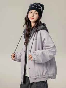 Thickened Cotton Jacket for Girls Autumn Winter Fashionable Stylish Coat with Hood Long Sleeve Zipper Closure  Color Out...