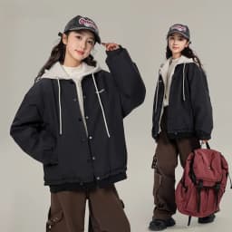 Thickened Cotton Jacket for Girls Autumn Winter Fashionable Stylish Coat with Hood Long Sleeve Zipper Closure  Color Out...