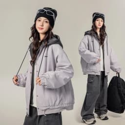Thickened Cotton Jacket for Girls Autumn Winter Fashionable Stylish Coat with Hood Long Sleeve Zipper Closure  Color Out...