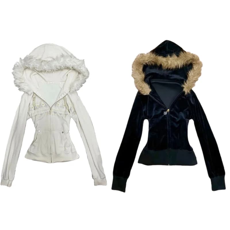 NEW Black and White Streetwear High street Y2K Zip up hoodie Fashion Cute Casual Knitwear Classic Minimalist Chic Top Unique