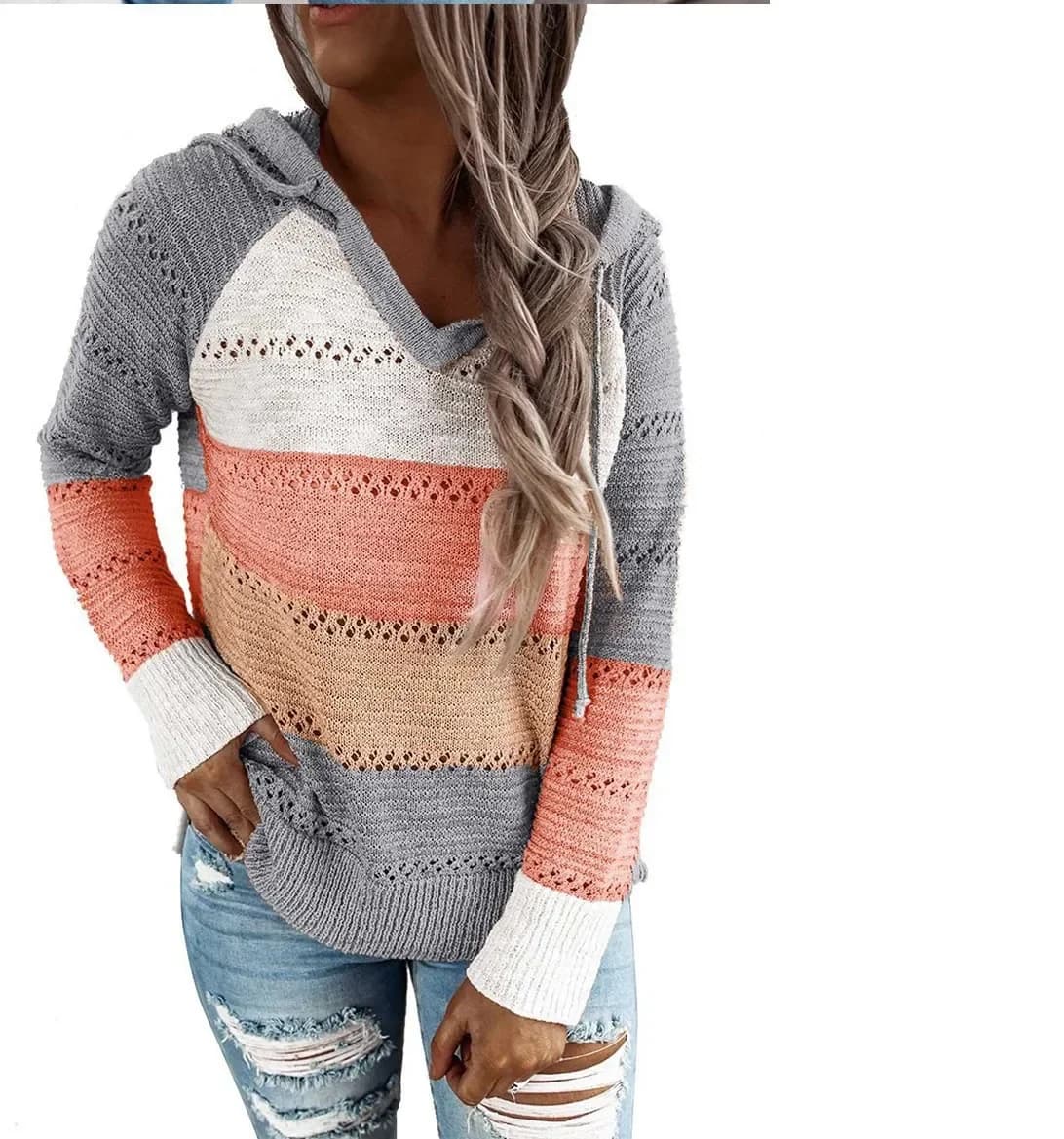 Customizable Hooded Women Casual Long Sleeve Knitted Hoody