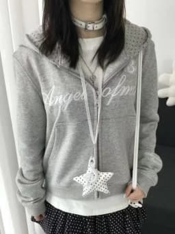American Vintage Star Print Cardigan Y2k Streetwear Slim Zipper Sweatshirt Autumn Stand Up Collar Design Fashion Cropped Jacket
