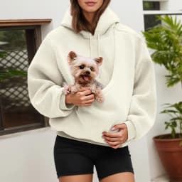 Dog Bag Pet Pocket Loose Hoodies Women Autumn And Winter Casual Fleece Solid Color Pet Pocket Hooded Sweatshirt Pullover Tops