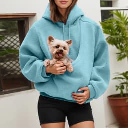 Dog Bag Pet Pocket Loose Hoodies Women Autumn And Winter Casual Fleece Solid Color Pet Pocket Hooded Sweatshirt Pullover Tops