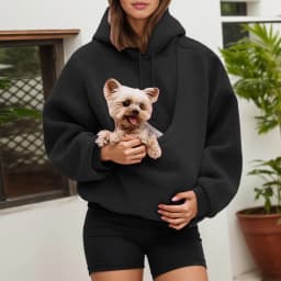 Dog Bag Pet Pocket Loose Hoodies Women Autumn And Winter Casual Fleece Solid Color Pet Pocket Hooded Sweatshirt Pullover Tops
