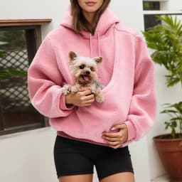 Dog Bag Pet Pocket Loose Hoodies Women Autumn And Winter Casual Fleece Solid Color Pet Pocket Hooded Sweatshirt Pullover Tops