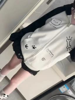 Japanese Contrast Tops Kawaii Hooded Tops Women Y2k Cartoon Print Hoodies Aesthetic Grunge Zip Up Sweatshirt Harajuku Streetwear