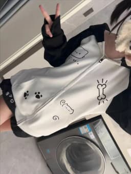 Japanese Contrast Tops Kawaii Hooded Tops Women Y2k Cartoon Print Hoodies Aesthetic Grunge Zip Up Sweatshirt Harajuku Streetwear