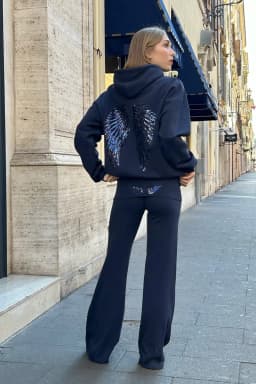 Sequin Angel's Wings Hoodies Women Loose Long Sleeve Pullovers Top Slim Yoga Pant Set 2025 New Casual Lady Two Piece Sets
