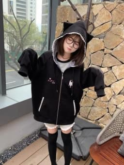 Japanese Cartoon Embroidery Hoodies Women Harajuku Vintage Zipper Plaid Patchwork Sweatshirt Preppy Pocket Y2k Aesthetic Hoody