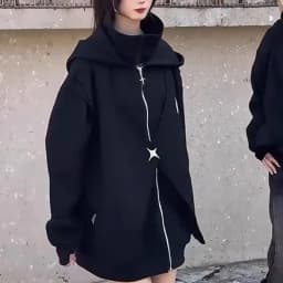 Fake Two Pieces Vintage Loose Zipper Sweatshirts Women Casual Streetwear Grunge Coats Y2k Aesthetic Oversized Stand Neck Hoodies