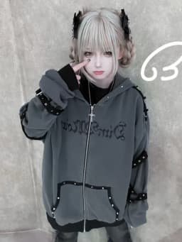 Gothic Sweatshirt Women Y2k Aesthetic Punk Rivet Hoodies Grunge Kawaii Cat Ear Hoody Jacket Oversized Streetwear Harajuku Tops