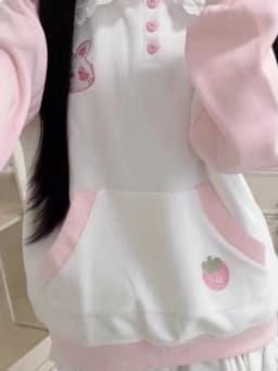Japanese Rabbit's Ears Sailor Collar Women Hoddies Preppy Style Cartoon Embroidery Hoody Y2k Aesthetic Grunge Pocket Sweatshirt
