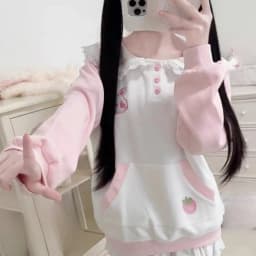 Japanese Rabbit's Ears Sailor Collar Women Hoddies Preppy Style Cartoon Embroidery Hoody Y2k Aesthetic Grunge Pocket Sweatshirt