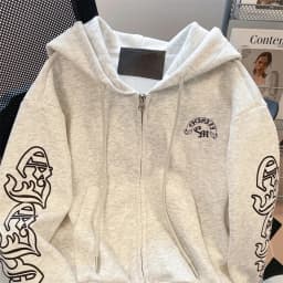 Street Style Gothic Letter Print Short Cardigan Sweatshirt Women's Autumn Retro Spicy Long Sleeve Top Coat Korean Version