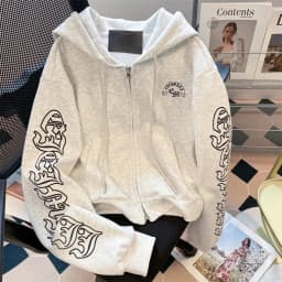 Street Style Gothic Letter Print Short Cardigan Sweatshirt Women's Autumn Retro Spicy Long Sleeve Top Coat Korean Version