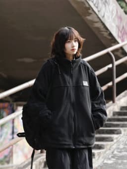 Unisex Retro Outdoor Fleece Lined Sweatshirt Loose Fit Stand Collar Jacket Autumn Winter Polyester Fiber Long Sleeve Zipper C...
