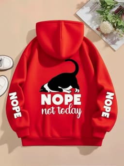 Nope Not Today Prints Hoodies Womens Cute Cat Pullovers Loose Pocket Tops Warm Fleece Sweatshirts Winter Casual Woman Clothing