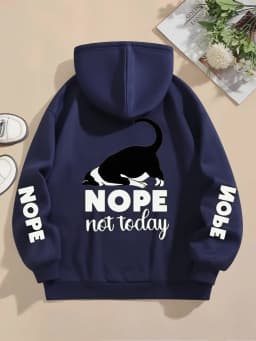 Nope Not Today Prints Hoodies Womens Cute Cat Pullovers Loose Pocket Tops Warm Fleece Sweatshirts Winter Casual Woman Clothing