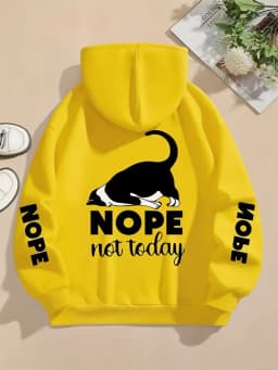 Nope Not Today Prints Hoodies Womens Cute Cat Pullovers Loose Pocket Tops Warm Fleece Sweatshirts Winter Casual Woman Clothing