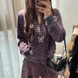 Y2k Japanese Sweatshirts Women Long Sleeve Striped Stand Collar Sweatshirt High Street Graphic Winter Coats E-girls