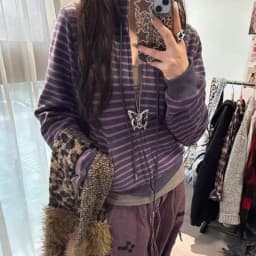 Y2k Japanese Sweatshirts Women Long Sleeve Striped Stand Collar Sweatshirt High Street Graphic Winter Coats E-girls