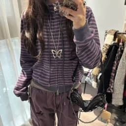 Y2k Japanese Sweatshirts Women Long Sleeve Striped Stand Collar Sweatshirt High Street Graphic Winter Coats E-girls