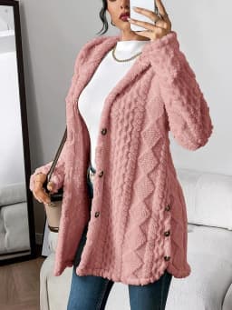 Women's Cardigan Jacket Autumn Winter Hooded Irregular Hem Buttons Fleece Oversized Outerwear Coat Hoodies Sweatshirts