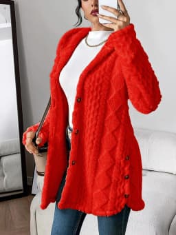 Women's Cardigan Jacket Autumn Winter Hooded Irregular Hem Buttons Fleece Oversized Outerwear Coat Hoodies Sweatshirts