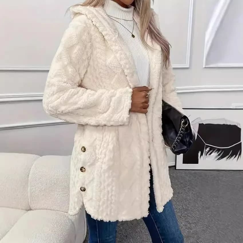 Women's Cardigan Jacket Autumn Winter Hooded Irregular Hem Buttons Fleece Oversized Outerwear Coat Hoodies Sweatshirts