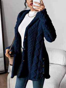 Women's Cardigan Jacket Autumn Winter Hooded Irregular Hem Buttons Fleece Oversized Outerwear Coat Hoodies Sweatshirts