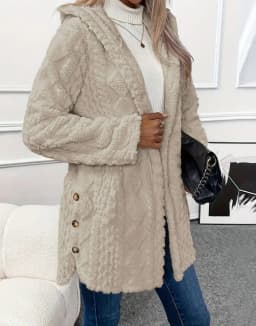 Women's Cardigan Jacket Autumn Winter Hooded Irregular Hem Buttons Fleece Oversized Outerwear Coat Hoodies Sweatshirts