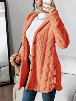 Women's Cardigan Jacket Autumn Winter Hooded Irregular Hem Buttons Fleece Oversized Outerwear Coat Hoodies Sweatshirts
