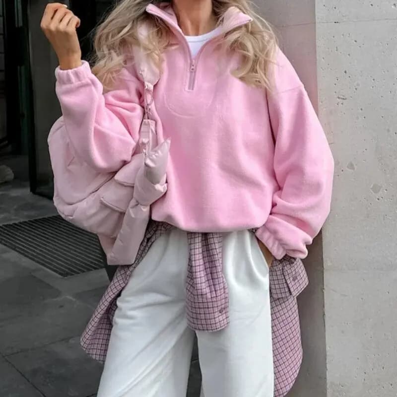Pink Winter Lamb Fleece Hoodie Women Zipper Lapel Pullover флисовая кофта женская кофта женская